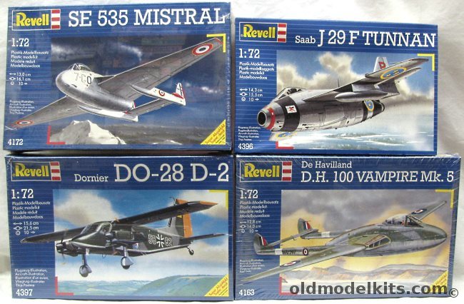 Revell 1/72 4163 DH-100 Vampire / 4172 Se-535 Mistral / 4396 Saab J-29F Tunnan / 4397 Dornier Do-28 D-2 plastic model kit